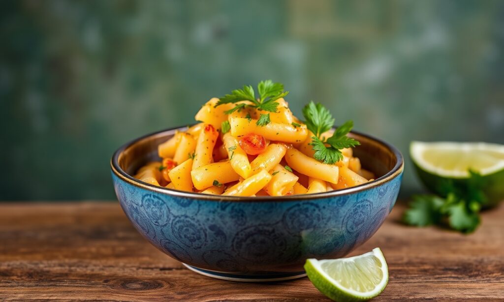 Yuca con mojo: tender yuca with zesty garlic citrus sauce.