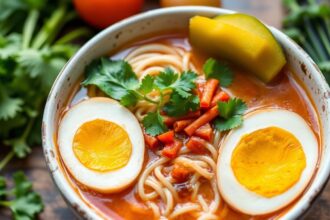 Hearty veggie ramen, a vibrant, colorful bowl of deliciousness.