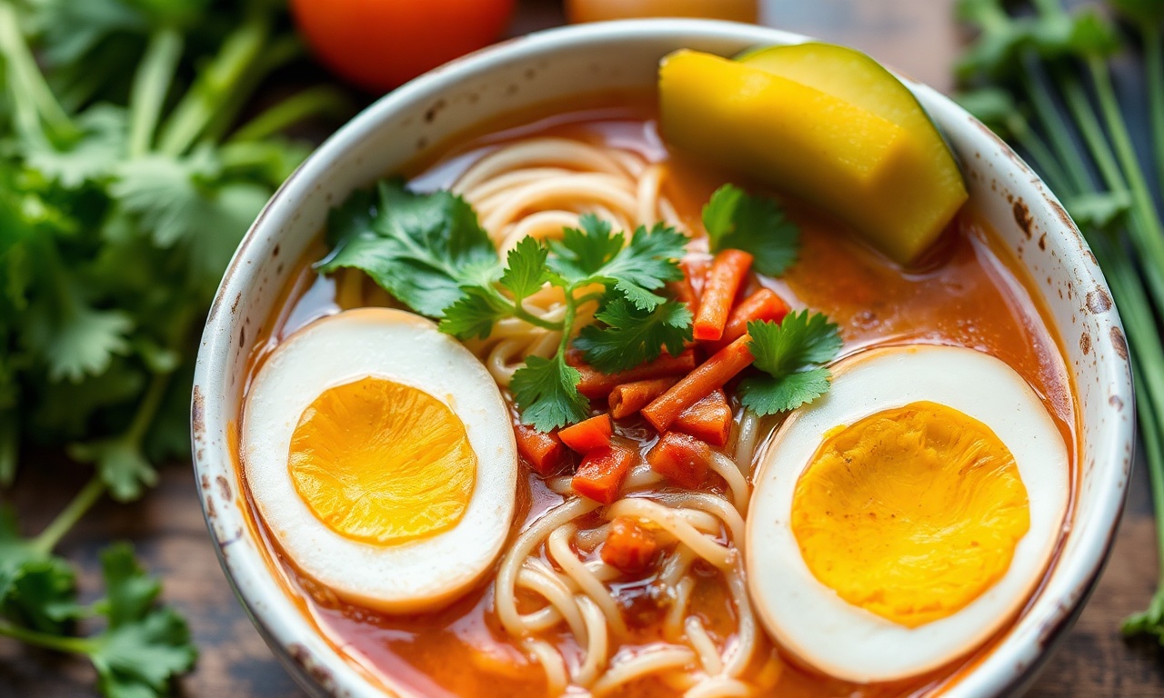 Hearty veggie ramen, a vibrant, colorful bowl of deliciousness.