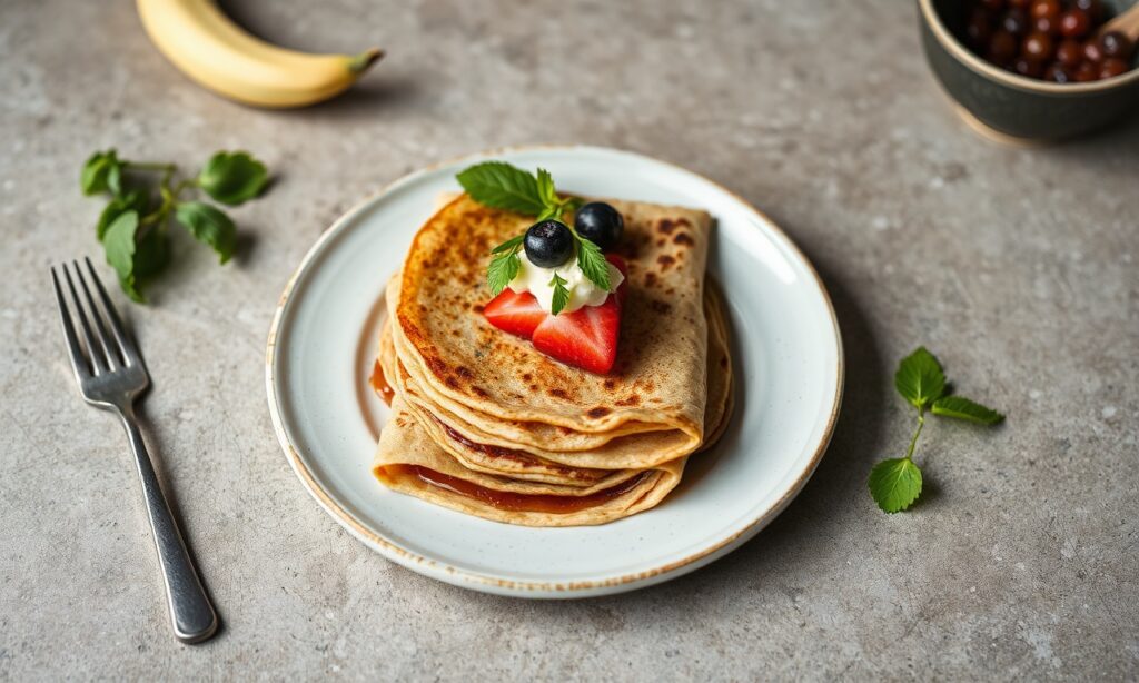 Delicious vegan Breton buckwheat crepes from Brittany, France.