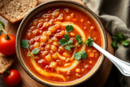 Hearty Ezo Gelin Turkish lentil soup, rich flavor.