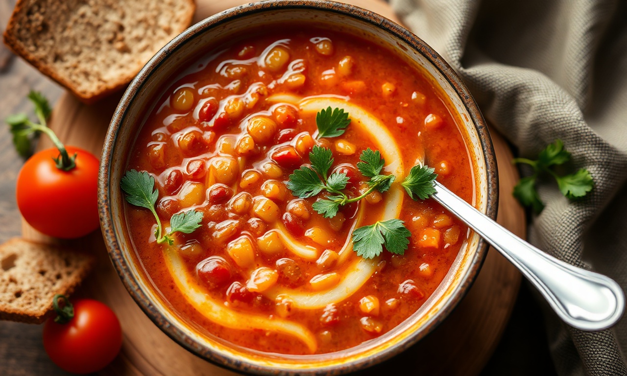 Hearty Ezo Gelin Turkish lentil soup, rich flavor.