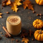 Perfect pumpkin spice smoothie, cozy season drink.
