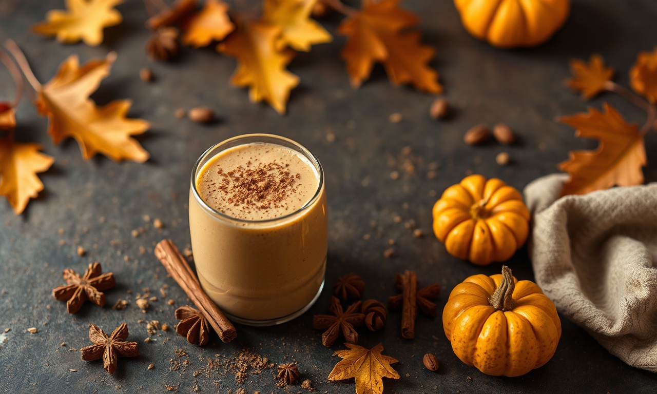 Perfect pumpkin spice smoothie, cozy season drink.
