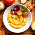 Roasted veggies atop savory breakfast polenta, a perfect pairing.