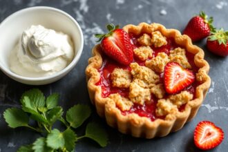 Rhubarb strawberry crisp, sweet harmony dessert recipe.