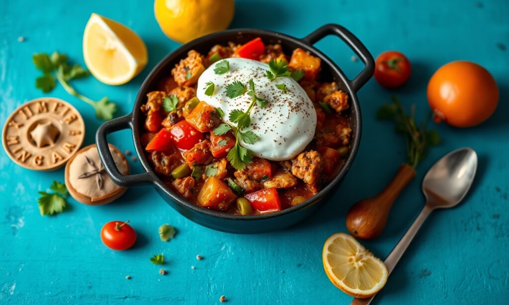North African vegan shakshuka bursting with flavor, a plant-based delight.