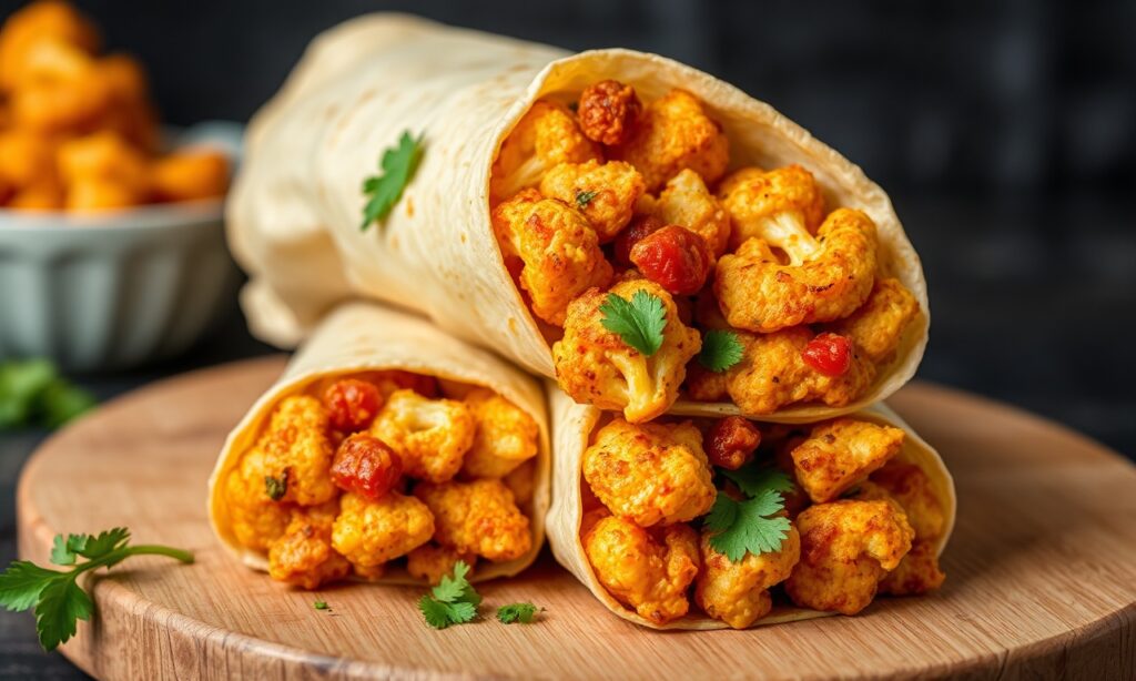 Flavorful shawarma cauliflower wrap up, a wholesome meal delight.