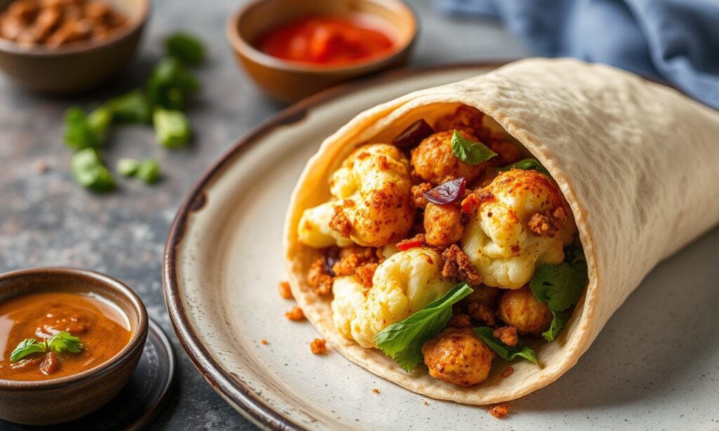 Wrap up delicious shawarma-spiced cauliflower, a vibrant global cuisine treat.