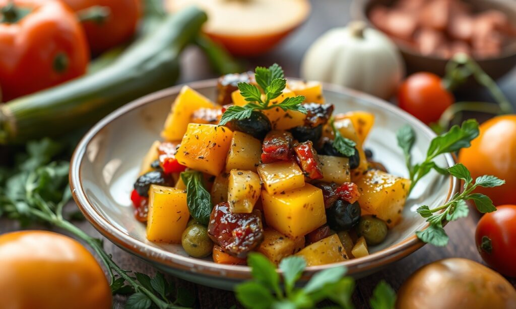 Vibrant Classic Ratatouille with summer vegetables, showcasing heartfelt preparation.