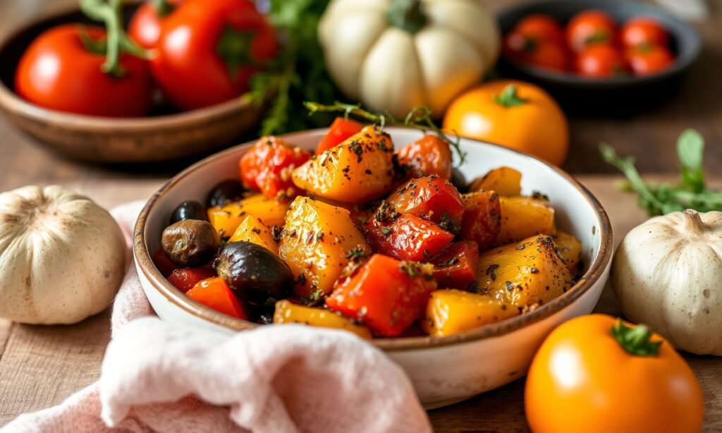 Classic Ratatouille: vibrant summer vegetables, Provençal herbs, sun-kissed flavors.