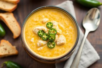 Fiery comfort: Jalapeño popper chicken soup, a spicy delight.