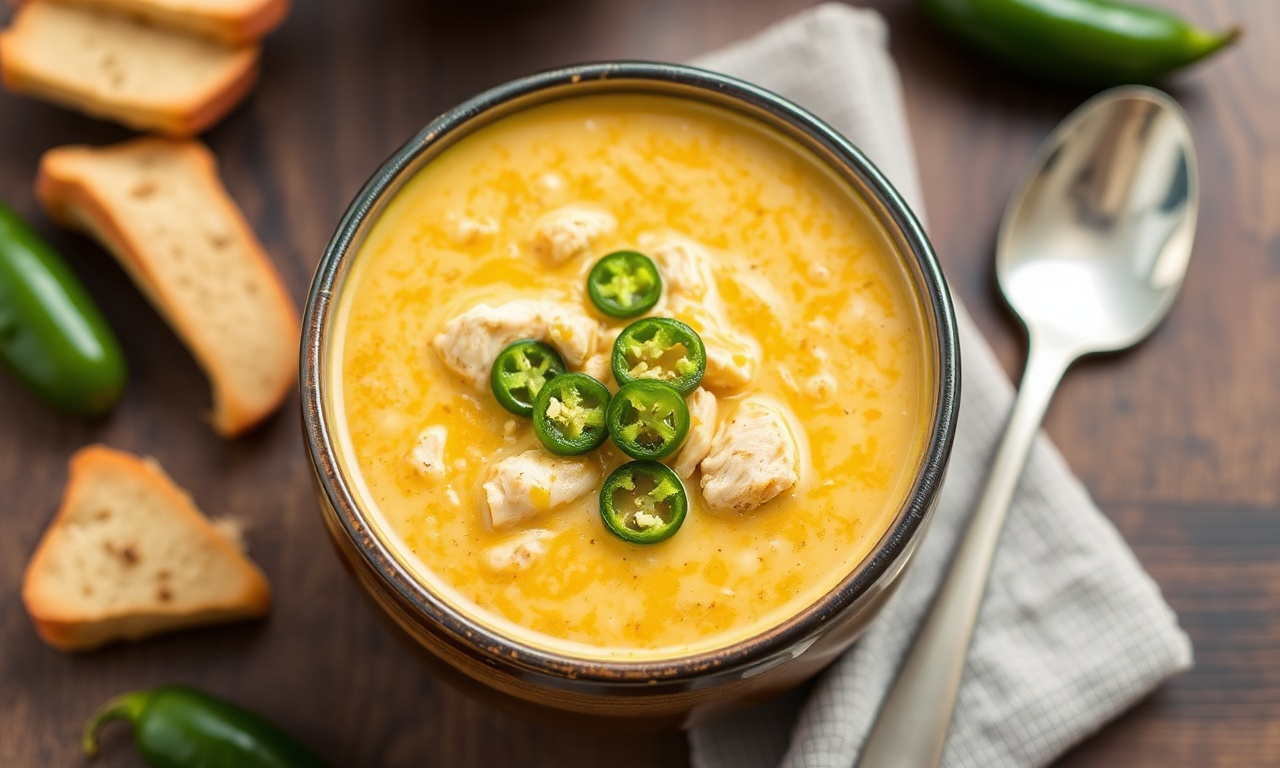 Fiery comfort: Jalapeño popper chicken soup, a spicy delight.