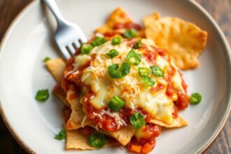 Chilaquiles Delight: perfectly sauced, cheesy fried tortilla goodness.
