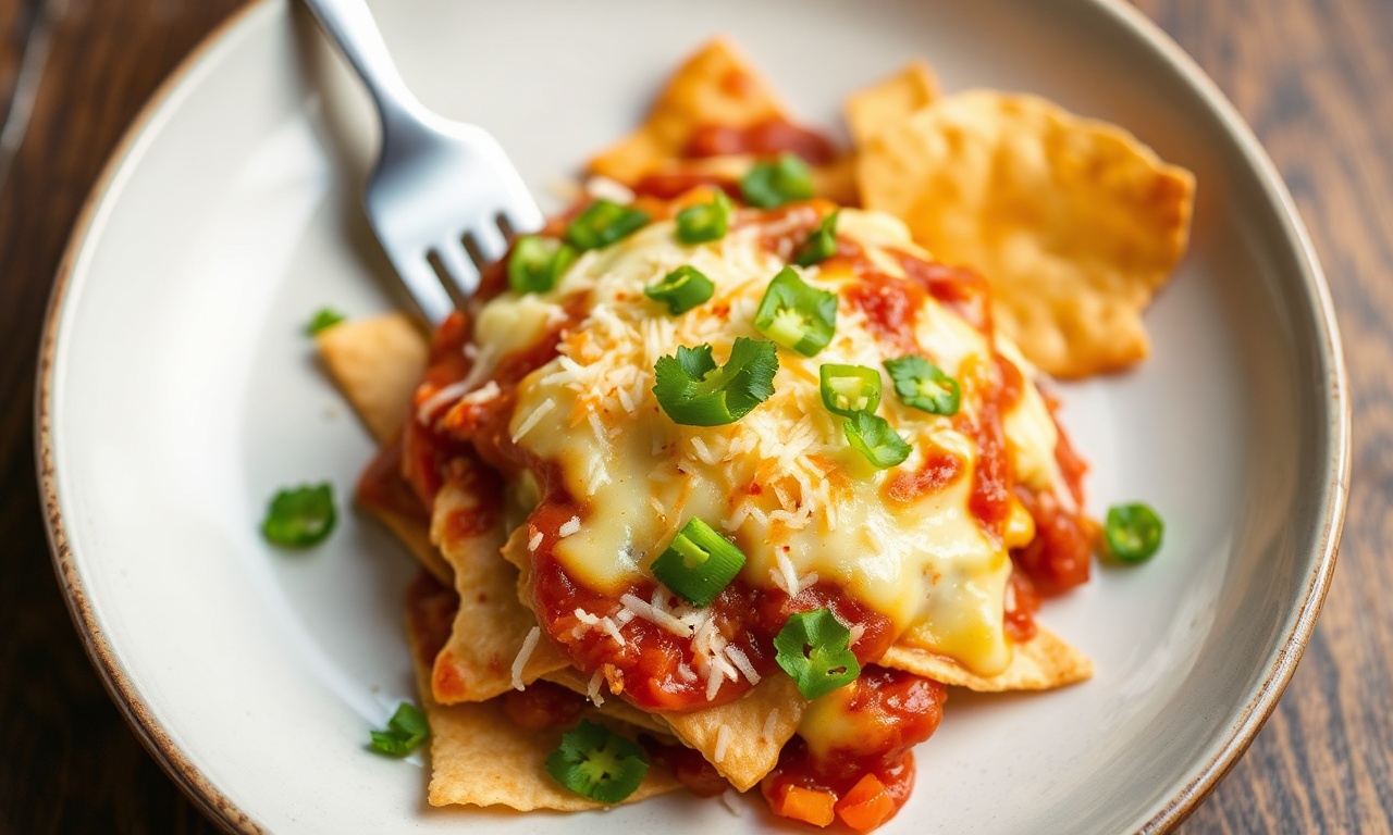 Chilaquiles Delight: perfectly sauced, cheesy fried tortilla goodness.