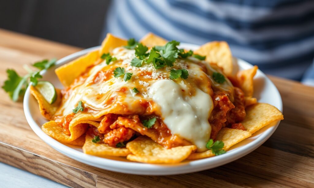 Chilaquiles Delight: Perfect salsa and cheese topping for this Mexican classic.