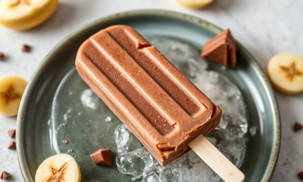 Chill out with homemade chocolate banana popsicles.