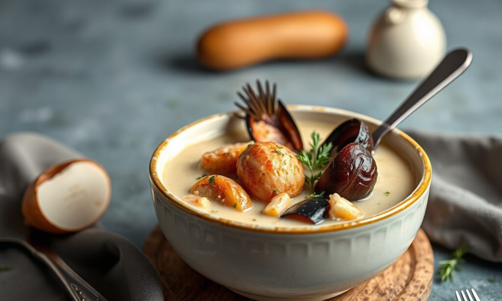 Creamy Irish seafood chowder, a hearty taste of Ireland's coast.