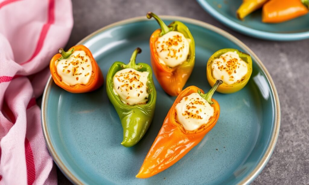 Zesty cream cheese-stuffed mini peppers: a flavorful bite-sized snack.