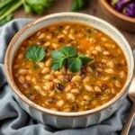 Hearty tradition: Delicious lentil soup with fresh greens.