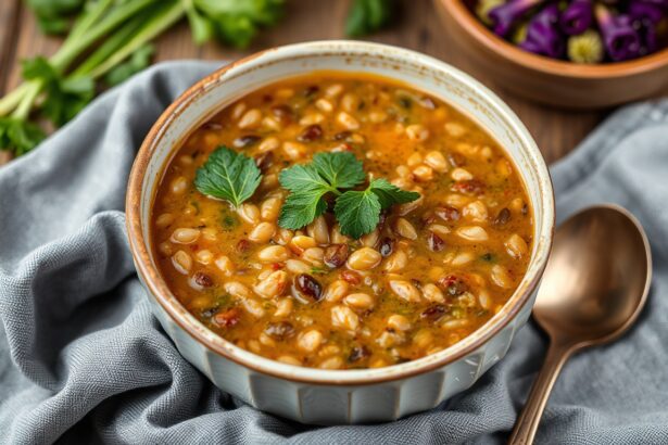 Hearty tradition: Delicious lentil soup with fresh greens.