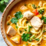 Cozy keto chicken noodle soup with zesty zucchini noodles recipe.