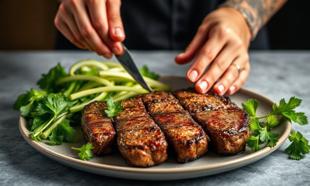 Savor future: Vegan seitan steaks, a cozy crafting delight for conscious eaters.