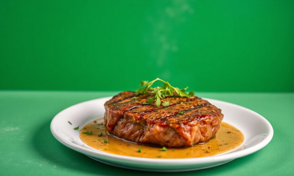 Savor Future: Cozy seitan vegan steaks, a plant-based culinary hero.
