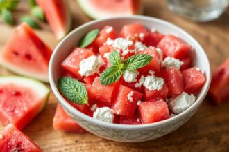 Refreshing watermelon feta salad with mint, a perfect summer delight.