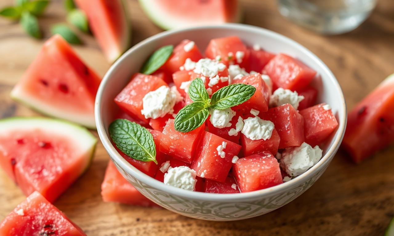 Refreshing watermelon feta salad with mint, a perfect summer delight.