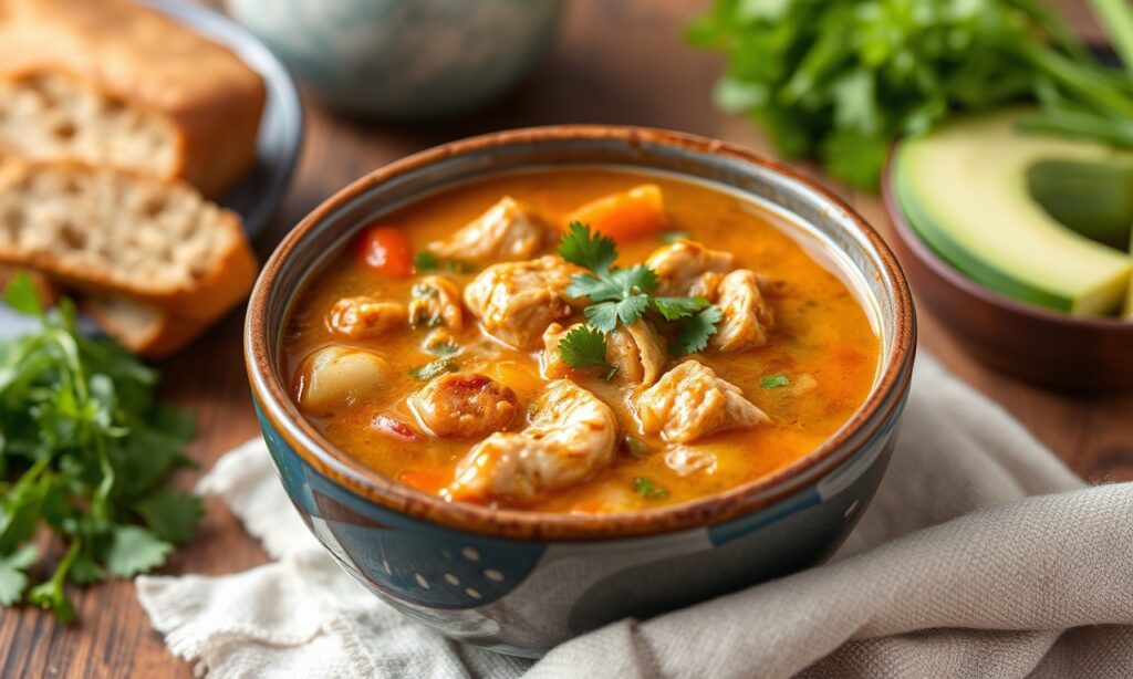 Hearty Cajun chicken soup, a comforting spicy Southern classic.