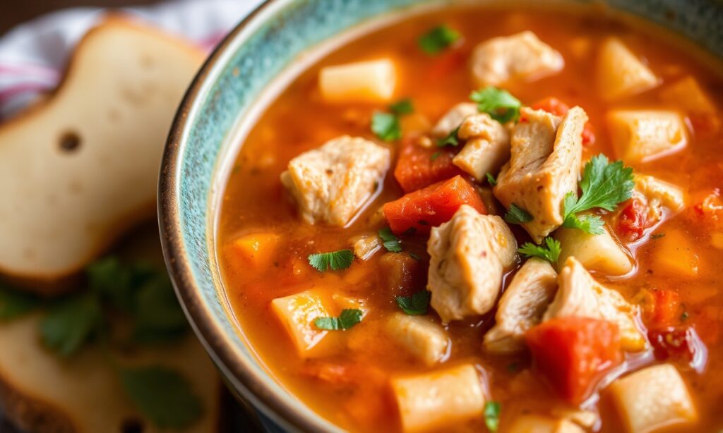 Hearty Cajun chicken soup, a comforting spicy Southern classic.
