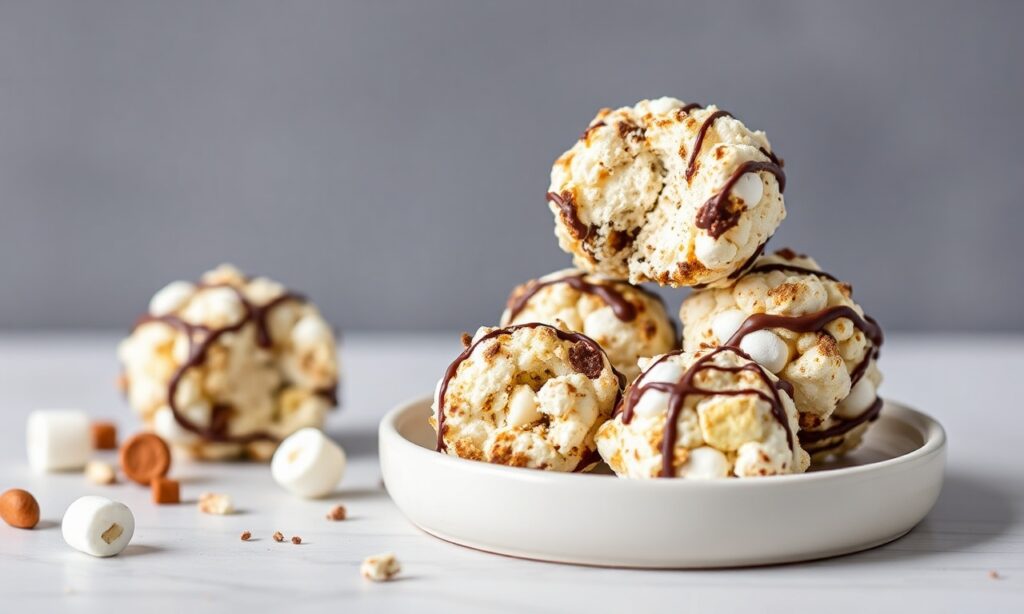 Gooey, chocolatey s'mores popcorn balls: an irresistible campfire treat.