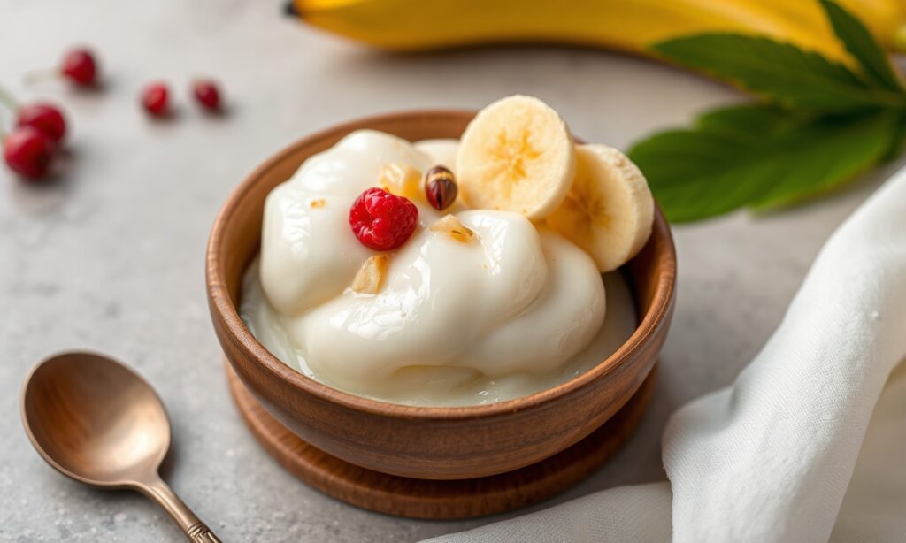Creamy Che Chuoi banana coconut tapioca pudding.