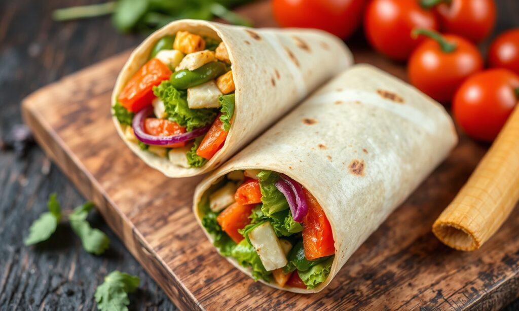 Smoky grilled veggie wraps bursting with fresh summer flavors.