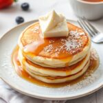 Fluffy dulce de leche pancakes are a sweet morning treat.