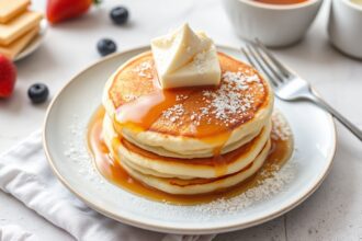 Fluffy dulce de leche pancakes are a sweet morning treat.