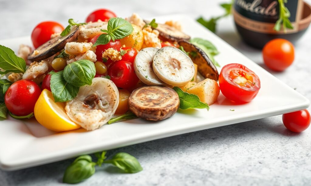 Discover zesty Italian seafood salad: fresh, flavorful, sun-drenched taste.