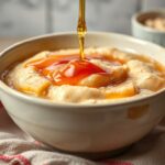 Golden British porridge with honey, a sweet morning delight.