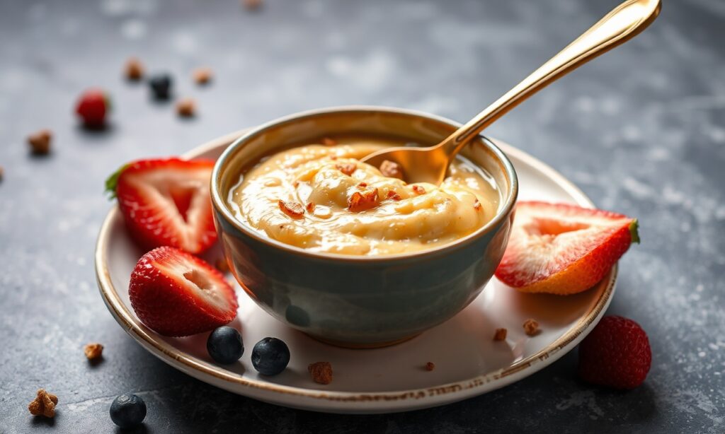 Golden British porridge: sweet, honeyed morning delight.