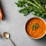 Hearty red lentil and carrot soup, a nutritious delight.