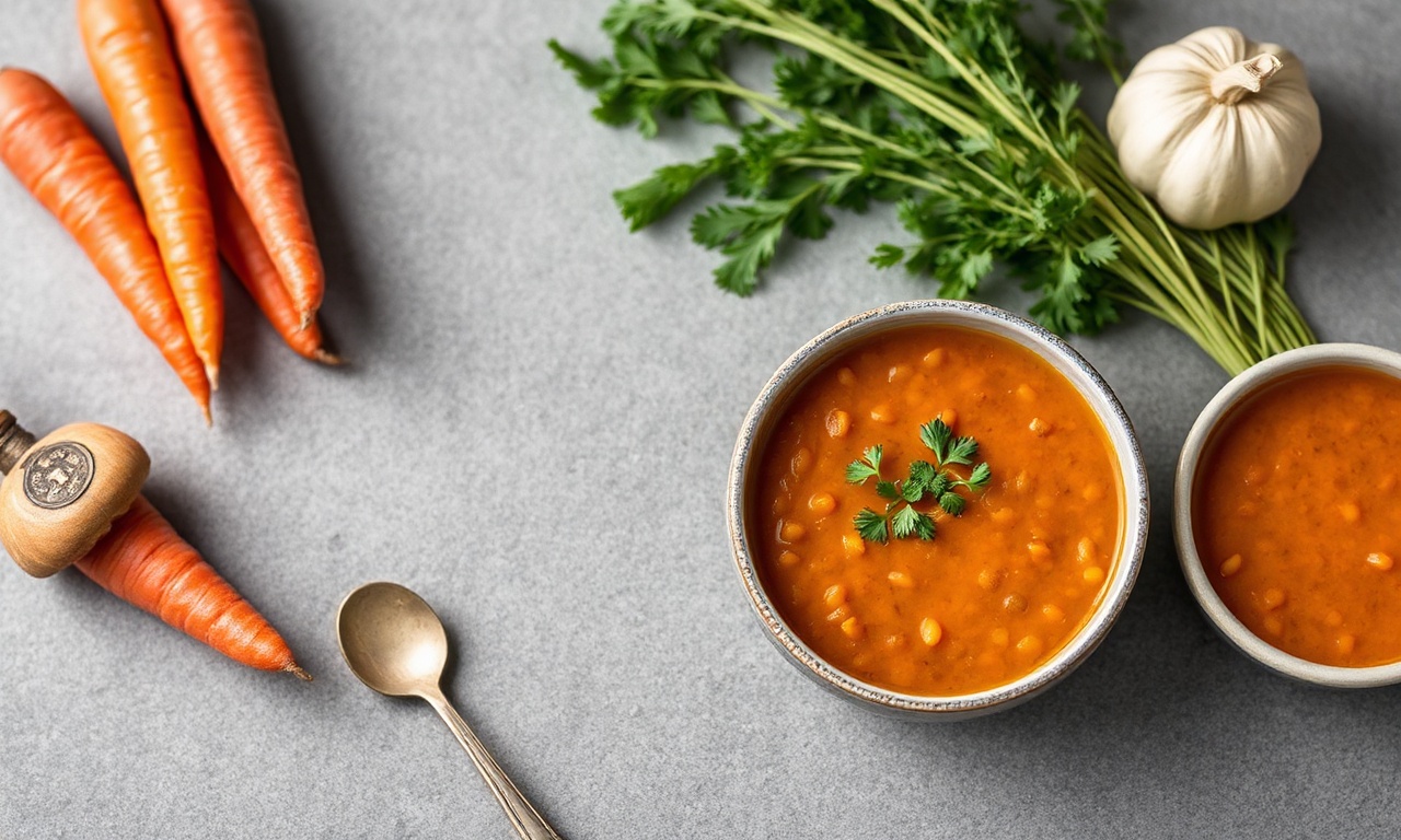 Hearty red lentil and carrot soup, a nutritious delight.
