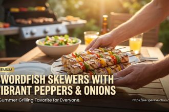 Grilled Swordfish Skewers with Vibrant Peppers & Onions