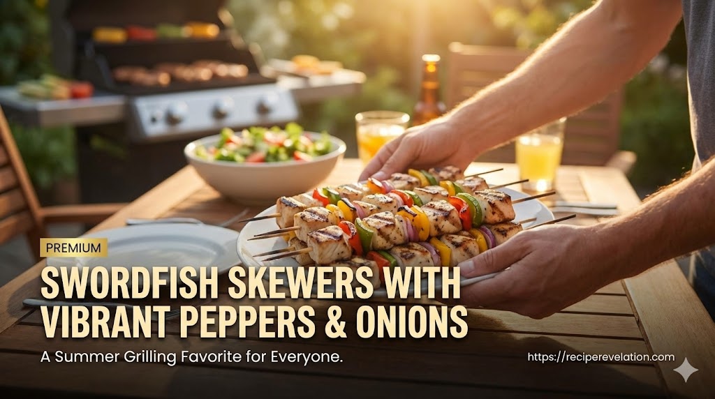 Grilled Swordfish Skewers with Vibrant Peppers & Onions