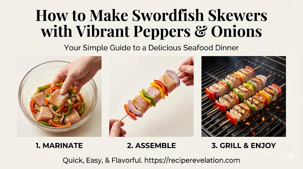 Grilled Swordfish Skewers with Vibrant Peppers & Onions