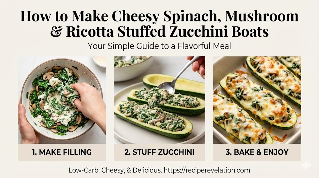 Flavorful Spinach, Mushroom & Ricotta-Stuffed Zucchini Boats