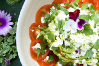 Fresh Elegance: Tomato & Burrata Salad with Edible Blooms