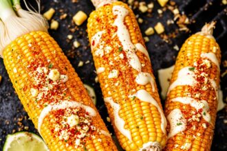 Creamy vegan elote delight, a twist on Mexican street corn.