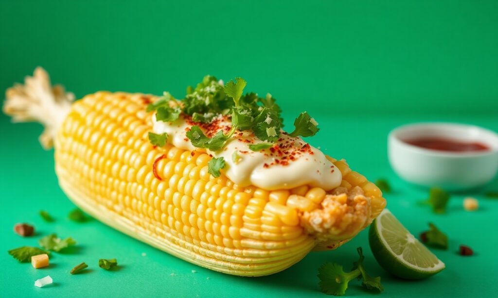 Creamy vegan elote: delicious Mexican street corn with a delightful twist.