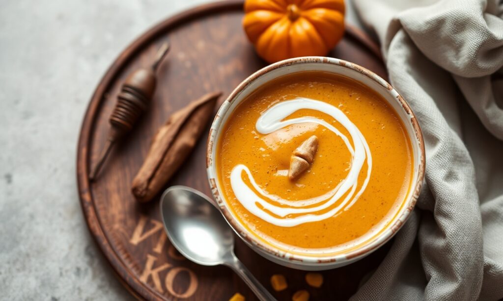 Velvety pumpkin ginger soup: a spiced comfort classic.